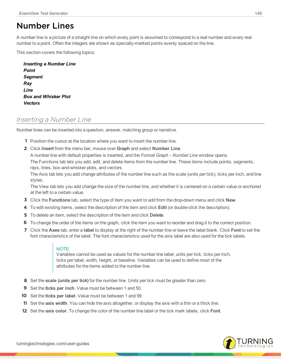 Number lines, Inserting a number line | Turning Technologies ExamView User Manual | Page 146 / 190