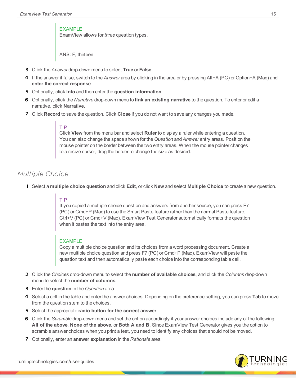 Multiple choice | Turning Technologies ExamView User Manual | Page 15 / 190
