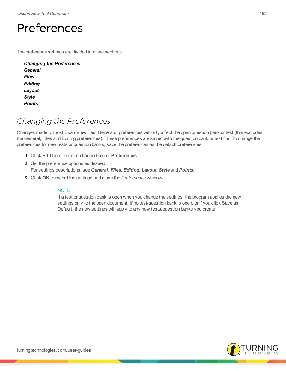 Preferences, Changing the preferences | Turning Technologies ExamView User Manual | Page 152 / 190
