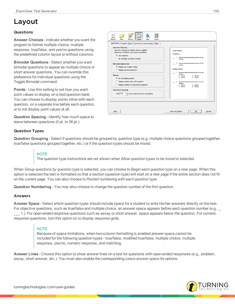 Layout | Turning Technologies ExamView User Manual | Page 155 / 190