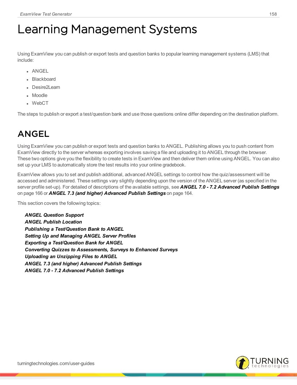 Learning management systems, Angel | Turning Technologies ExamView User Manual | Page 158 / 190