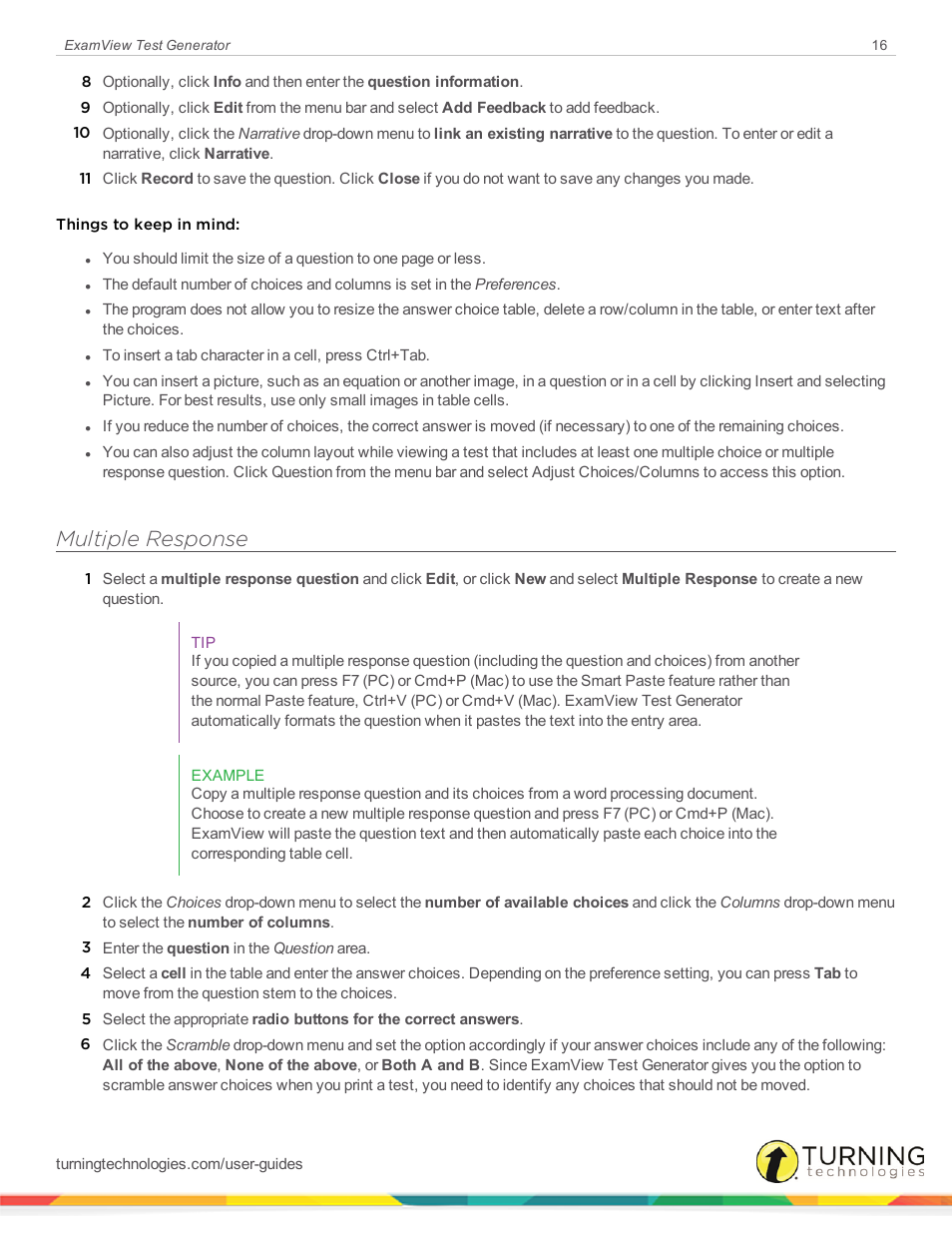 Multiple response | Turning Technologies ExamView User Manual | Page 16 / 190