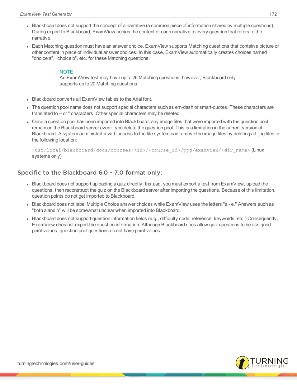 Specific to the blackboard 6.0 - 7.0 format only | Turning Technologies ExamView User Manual | Page 172 / 190