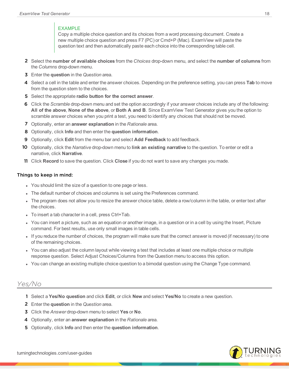 Yes/no | Turning Technologies ExamView User Manual | Page 18 / 190