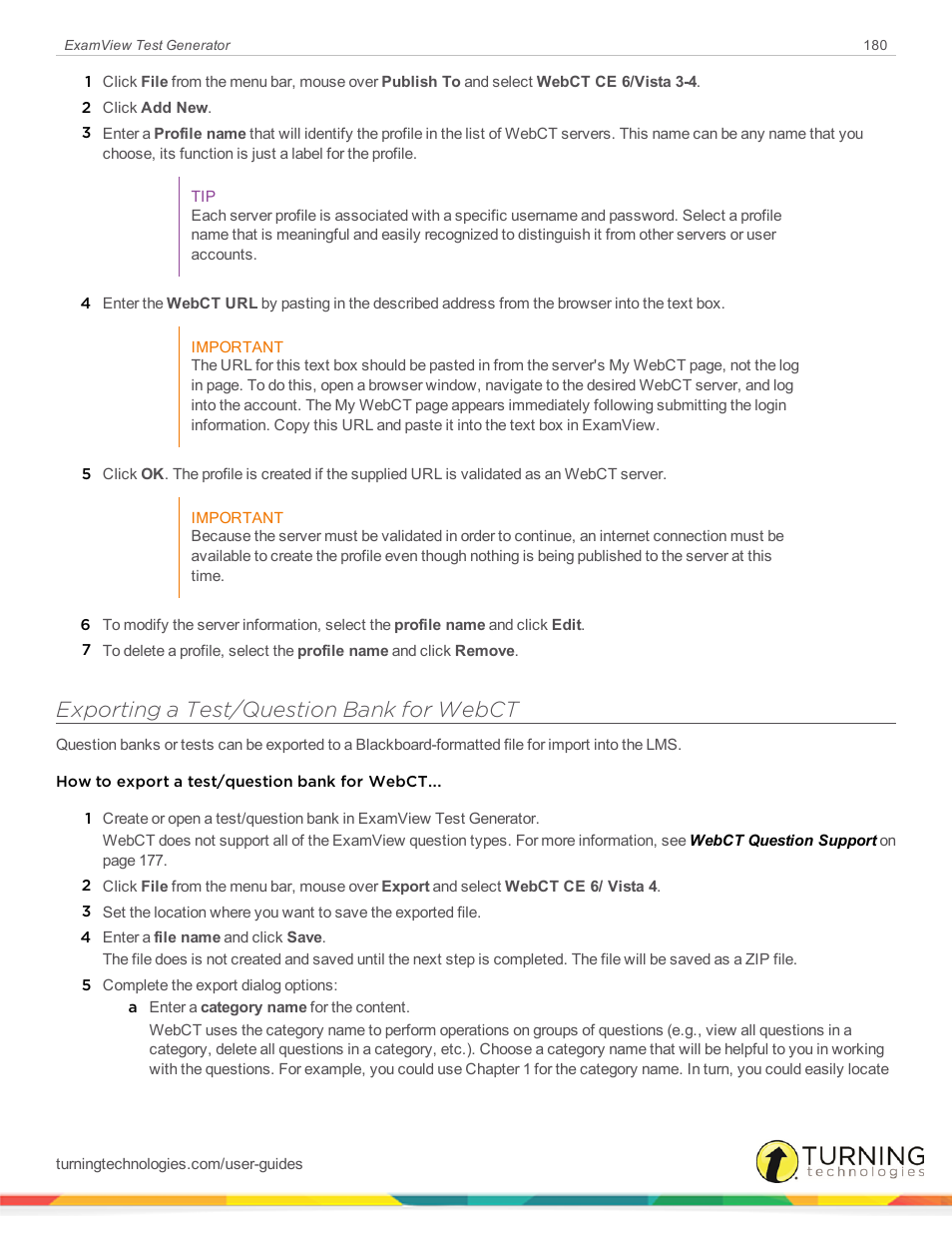 Exporting a test/question bank for webct | Turning Technologies ExamView User Manual | Page 180 / 190