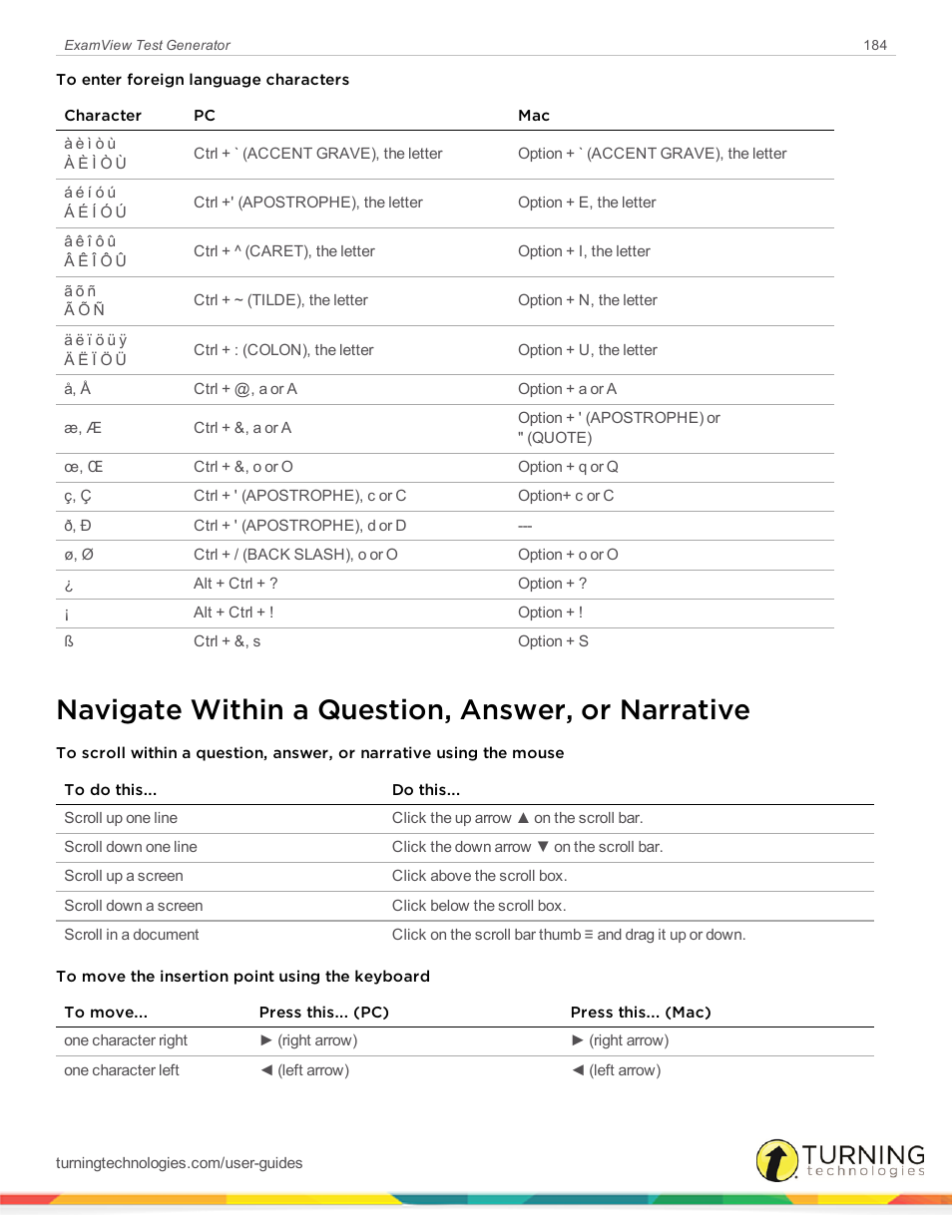 Navigate within a question, answer, or narrative | Turning Technologies ExamView User Manual | Page 184 / 190
