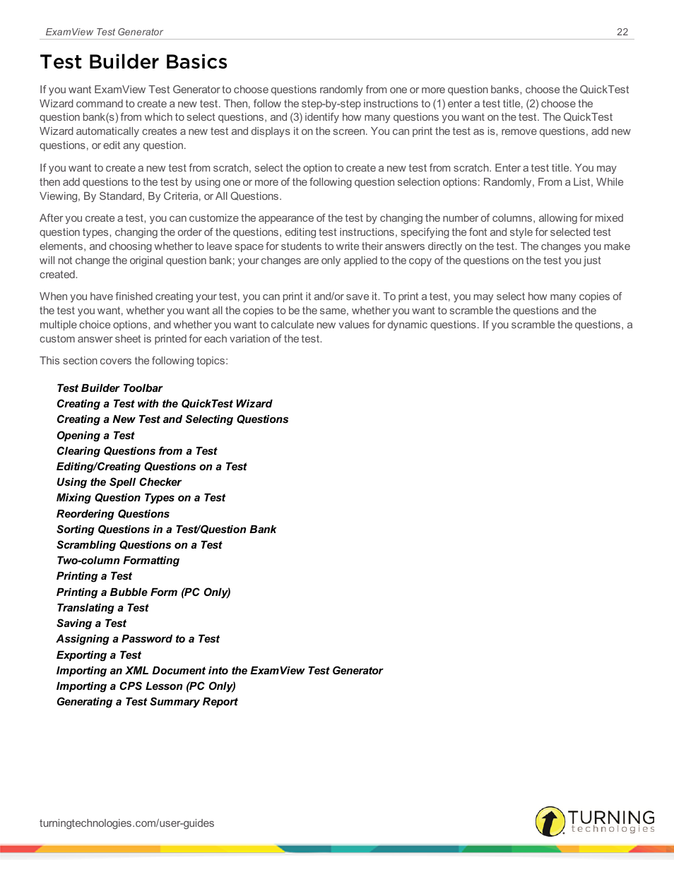 Test builder basics | Turning Technologies ExamView User Manual | Page 22 / 190