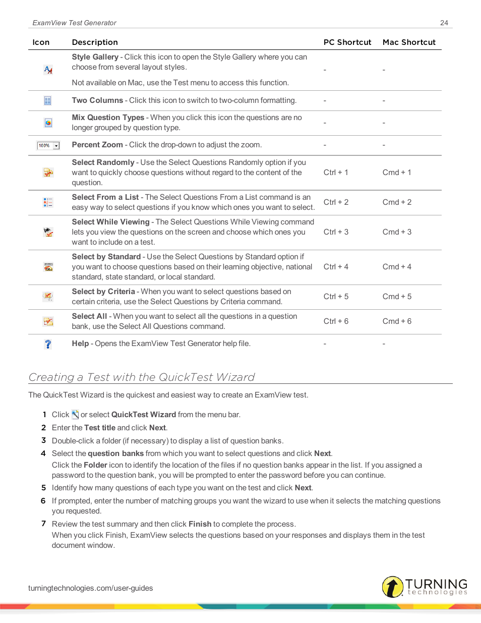 Creating a test with the quicktest wizard | Turning Technologies ExamView User Manual | Page 24 / 190