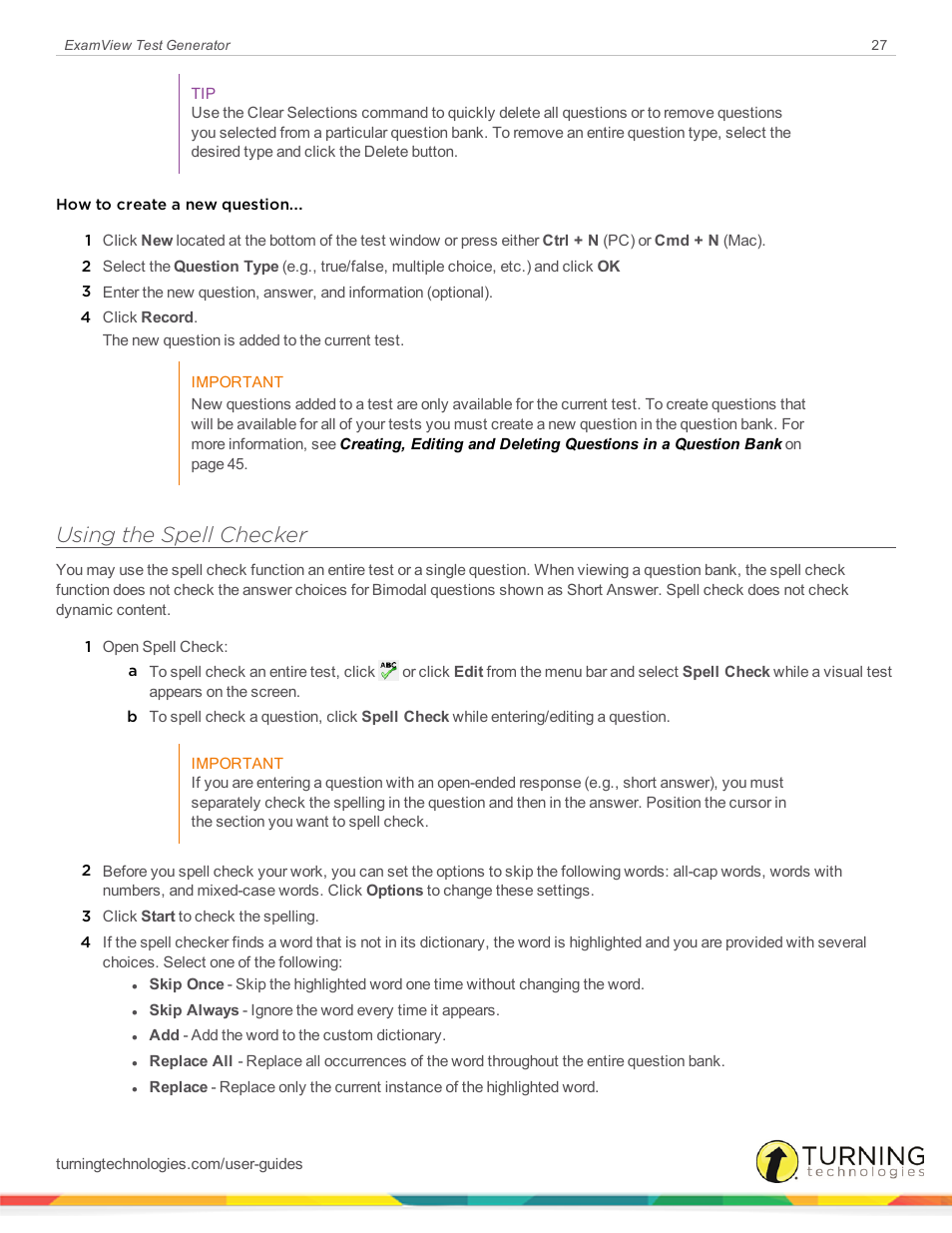 Using the spell checker | Turning Technologies ExamView User Manual | Page 27 / 190