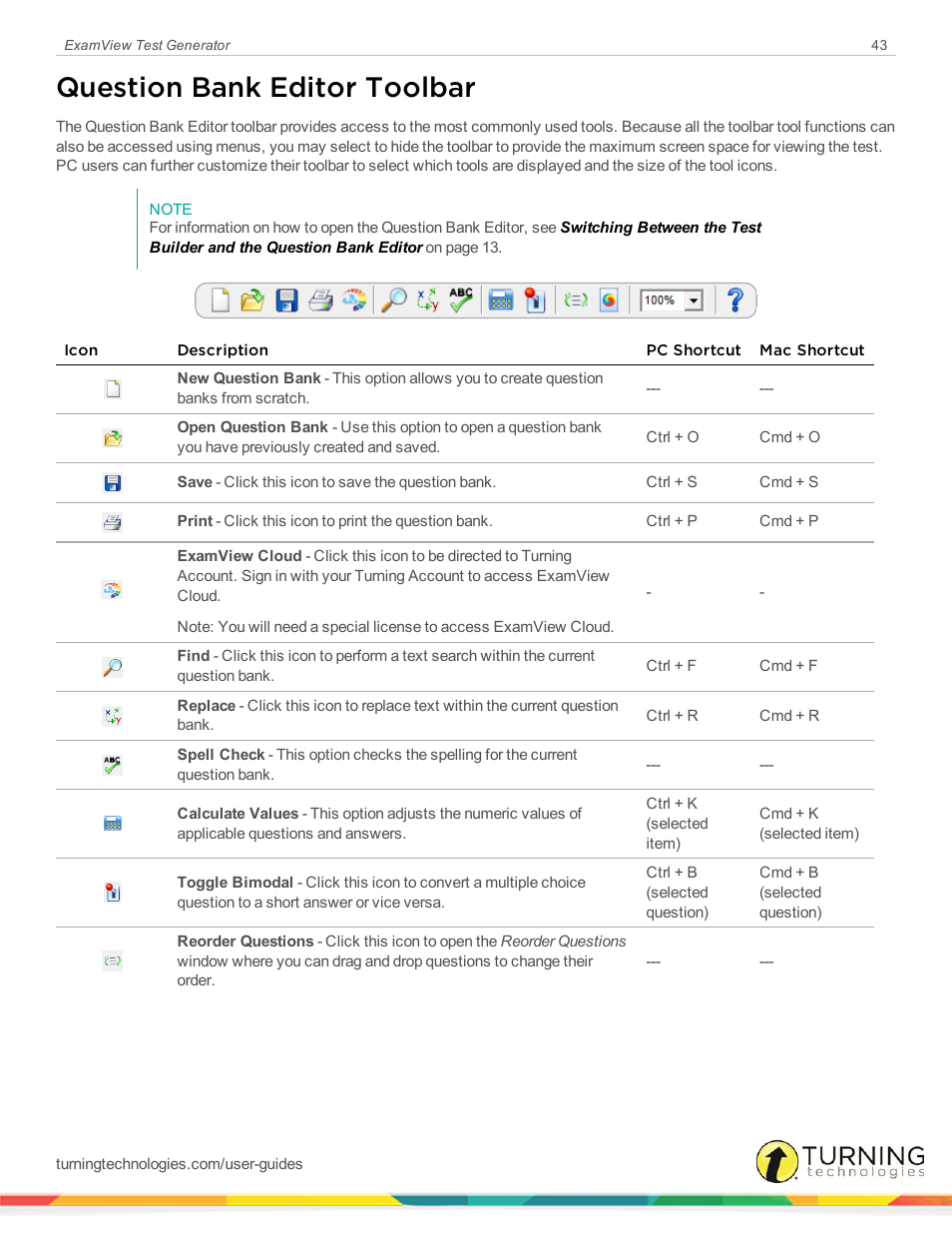 Question bank editor toolbar | Turning Technologies ExamView User Manual | Page 43 / 190