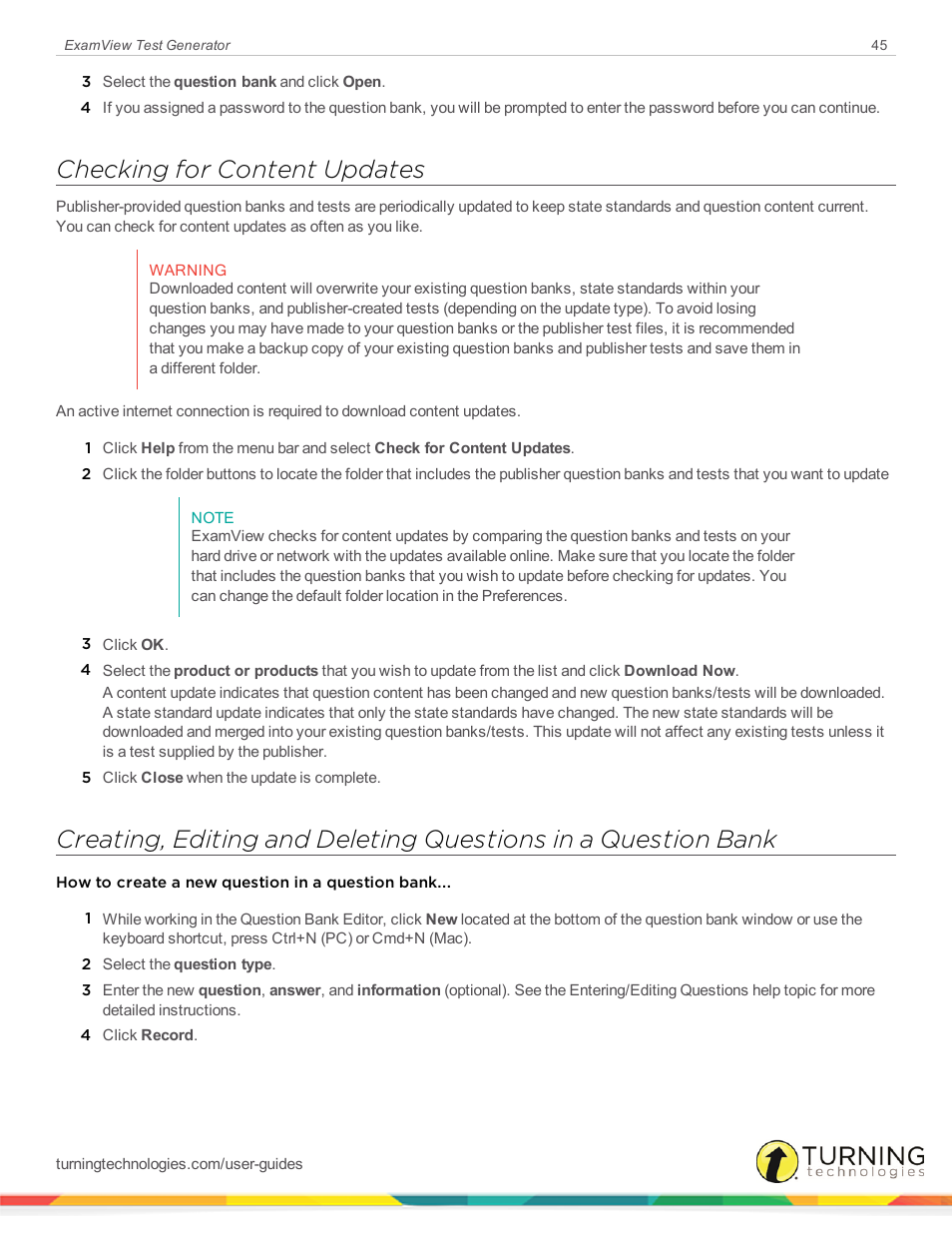 Checking for content updates | Turning Technologies ExamView User Manual | Page 45 / 190