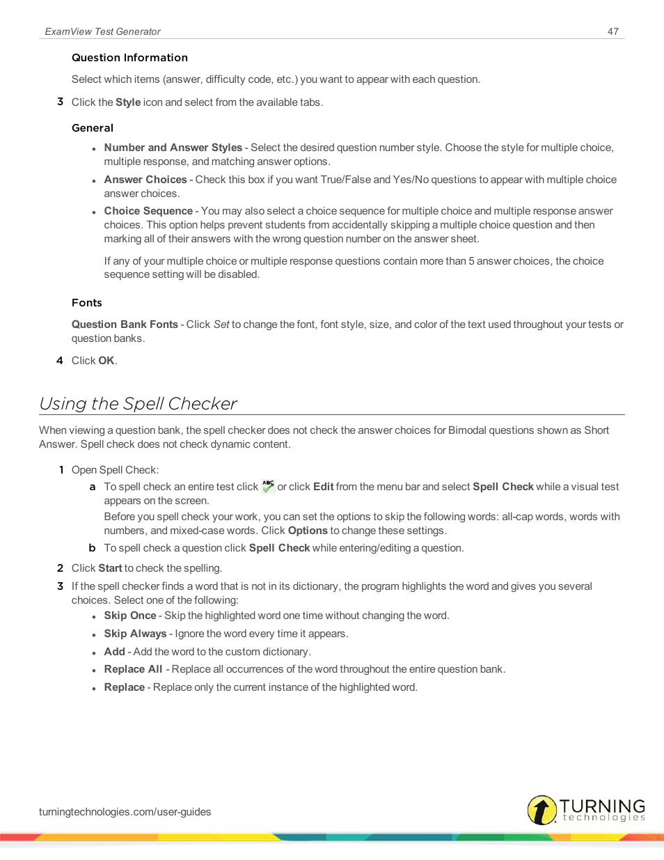 Using the spell checker | Turning Technologies ExamView User Manual | Page 47 / 190