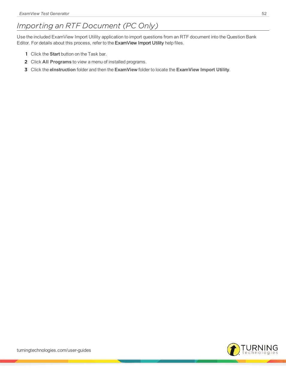 Importing an rtf document (pc only) | Turning Technologies ExamView User Manual | Page 52 / 190