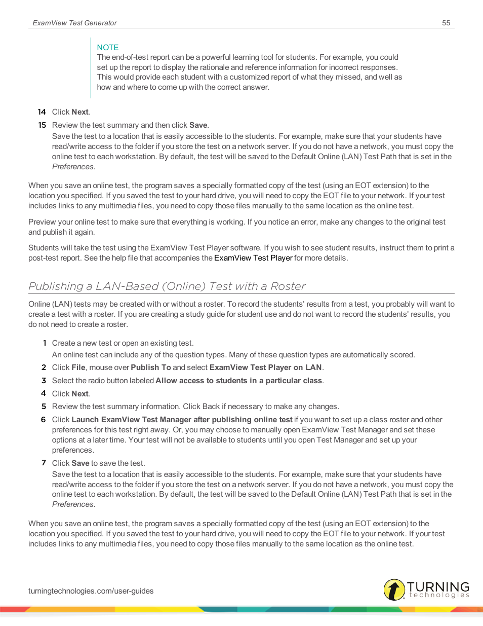 Publishing a lan-based (online) test with a roster | Turning Technologies ExamView User Manual | Page 55 / 190