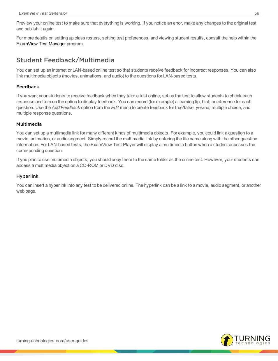 Student feedback/multimedia | Turning Technologies ExamView User Manual | Page 56 / 190