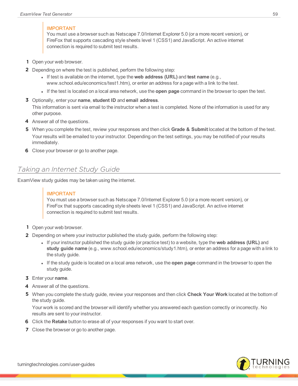 Taking an internet study guide | Turning Technologies ExamView User Manual | Page 59 / 190