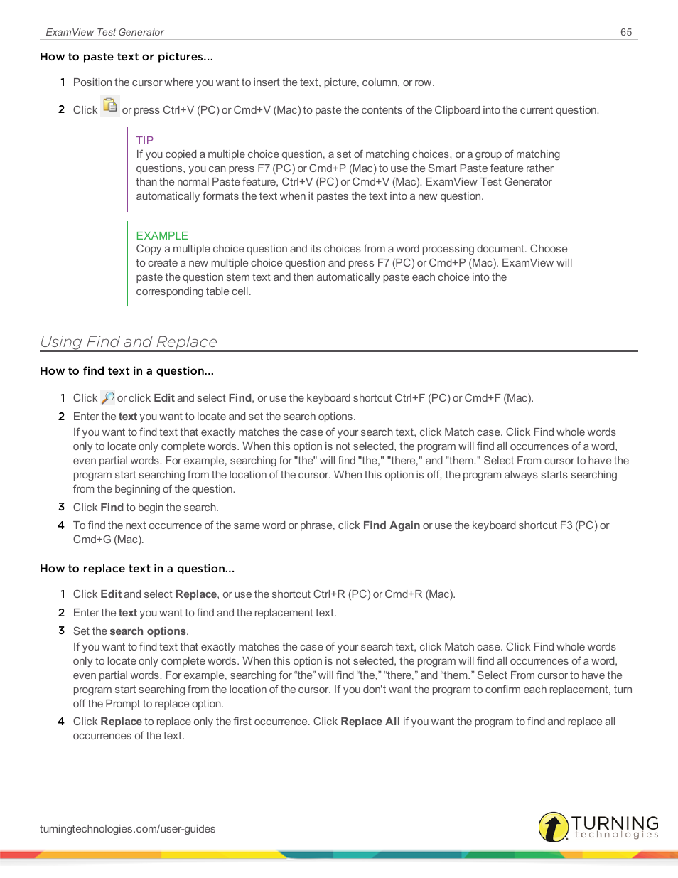 Using find and replace | Turning Technologies ExamView User Manual | Page 65 / 190