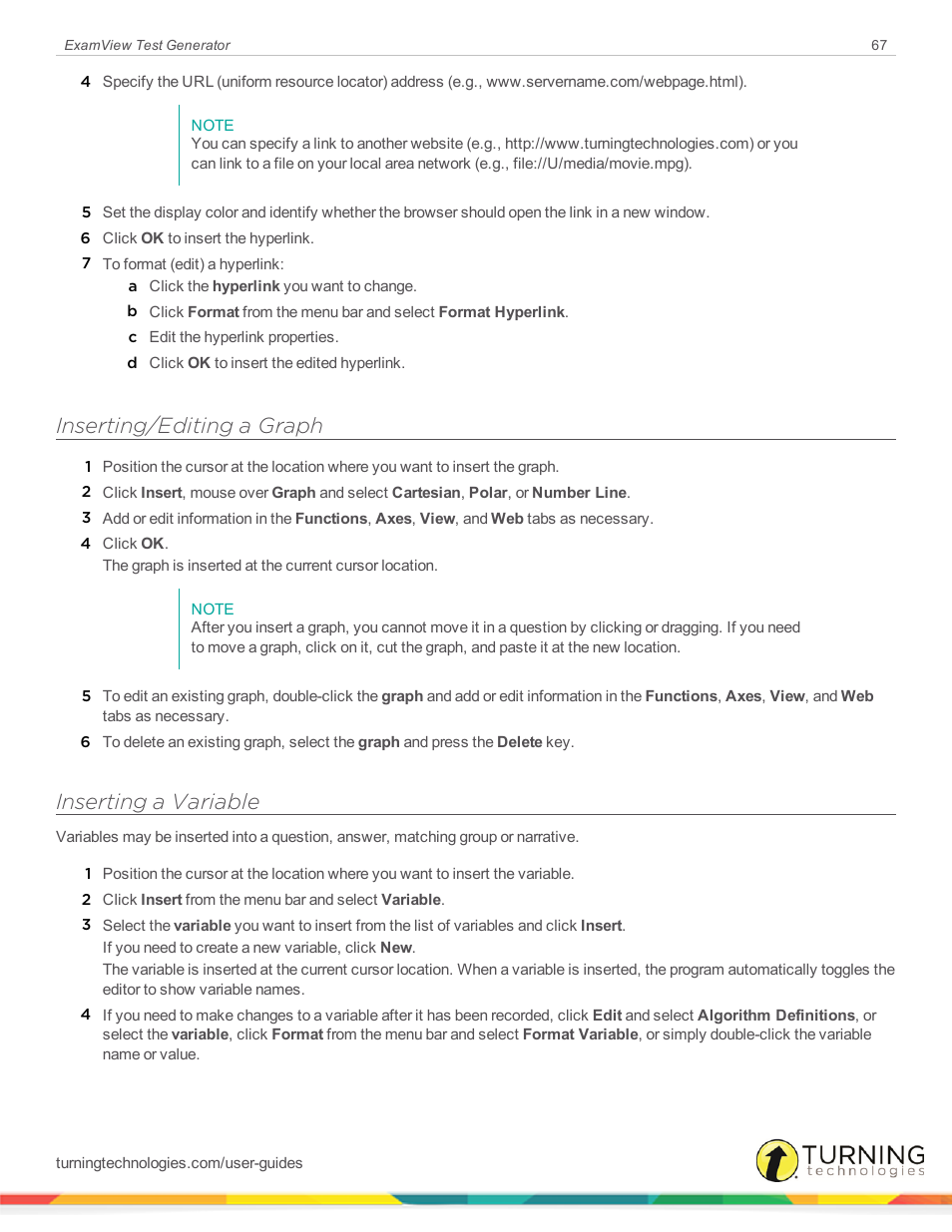 Inserting/editing a graph, Inserting a variable | Turning Technologies ExamView User Manual | Page 67 / 190