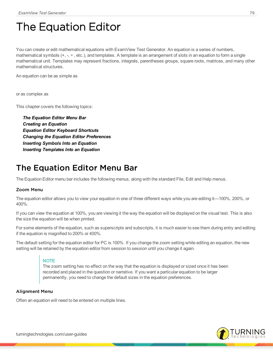 The equation editor, The equation editor menu bar | Turning Technologies ExamView User Manual | Page 79 / 190