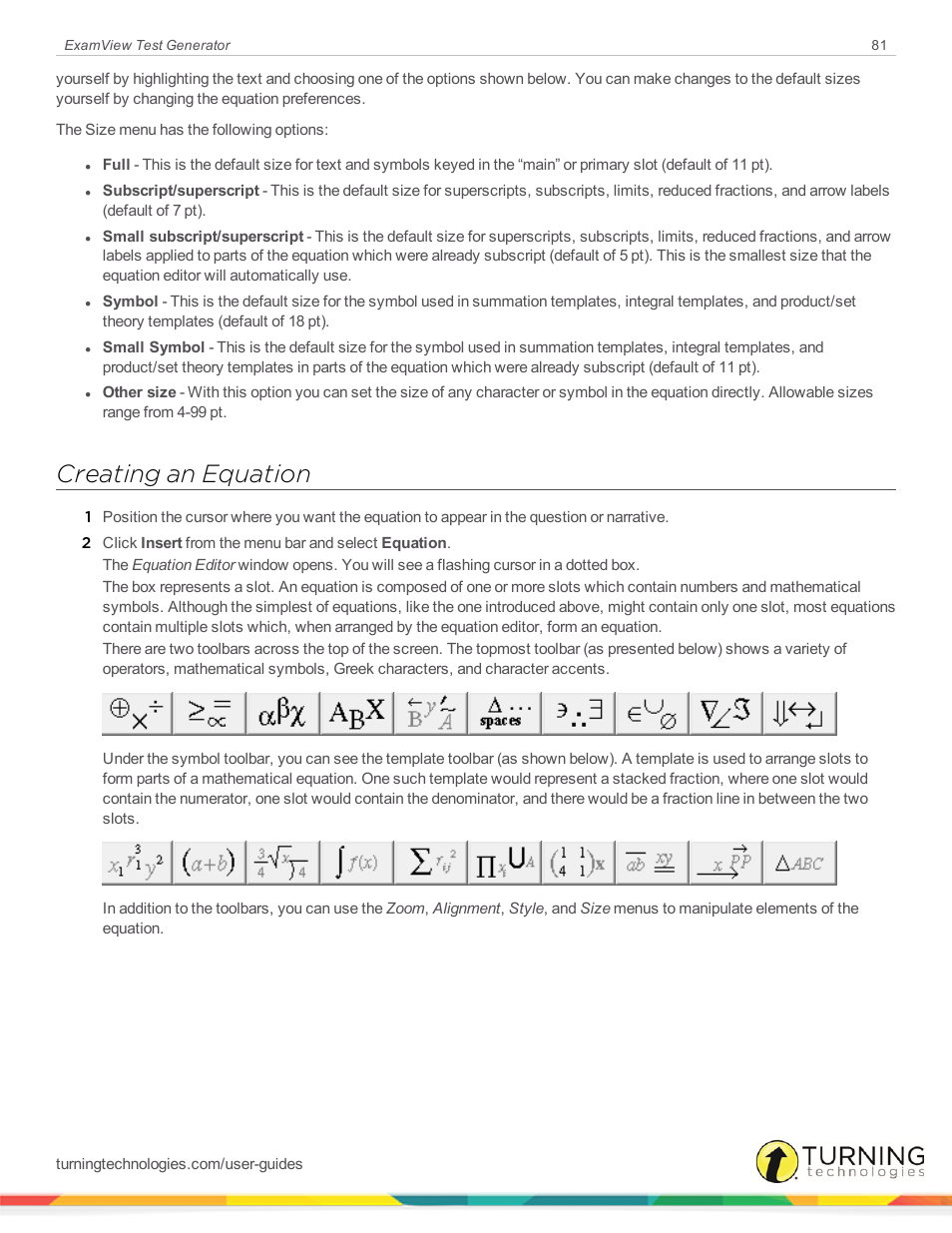 Creating an equation | Turning Technologies ExamView User Manual | Page 81 / 190
