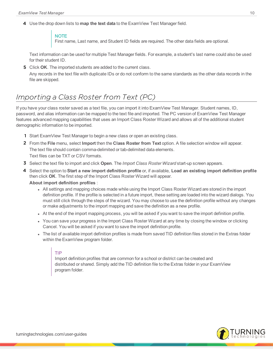 Importing a class roster from text (pc) | Turning Technologies ExamView User Manual | Page 10 / 58