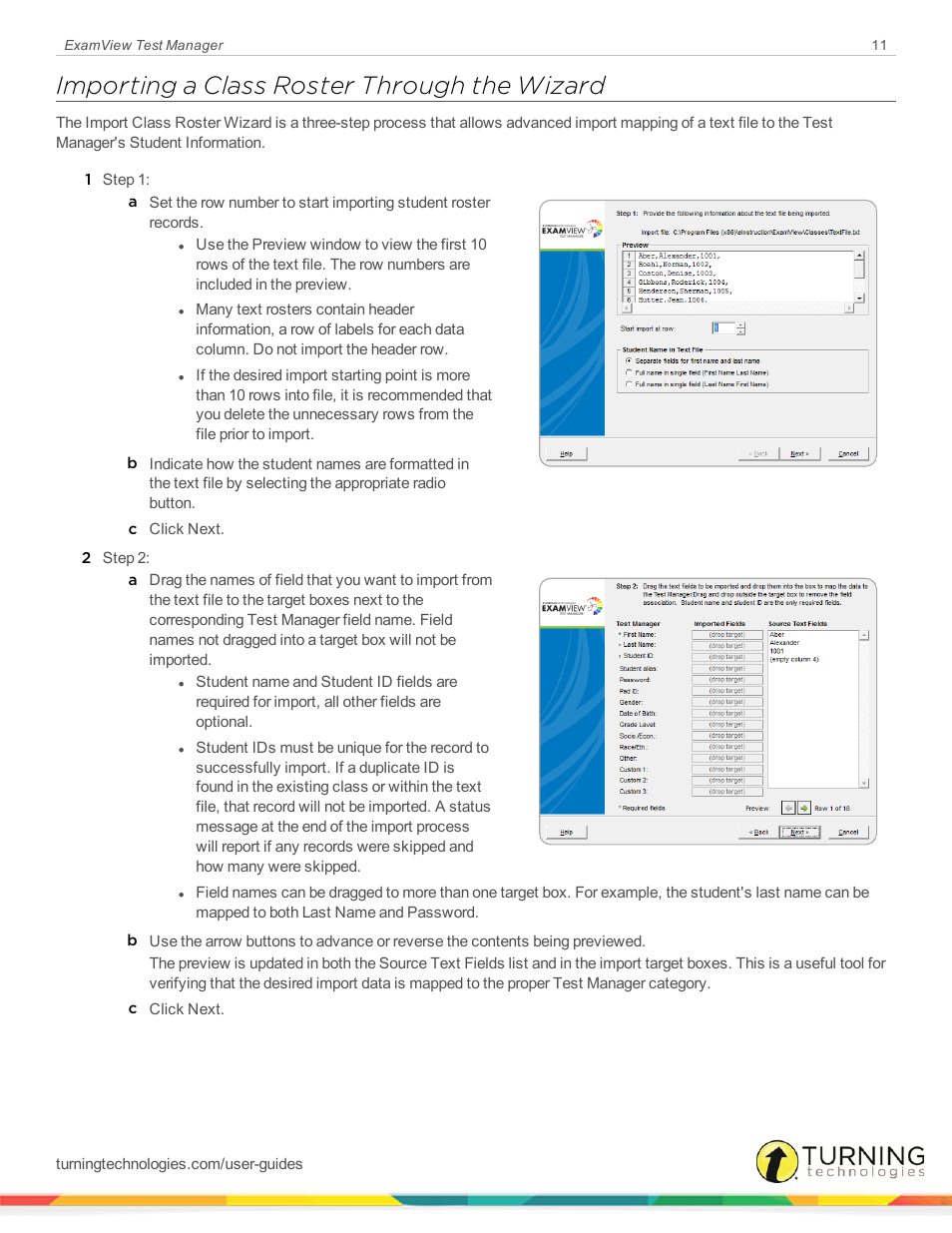 Importing a class roster through the wizard | Turning Technologies ExamView User Manual | Page 11 / 58