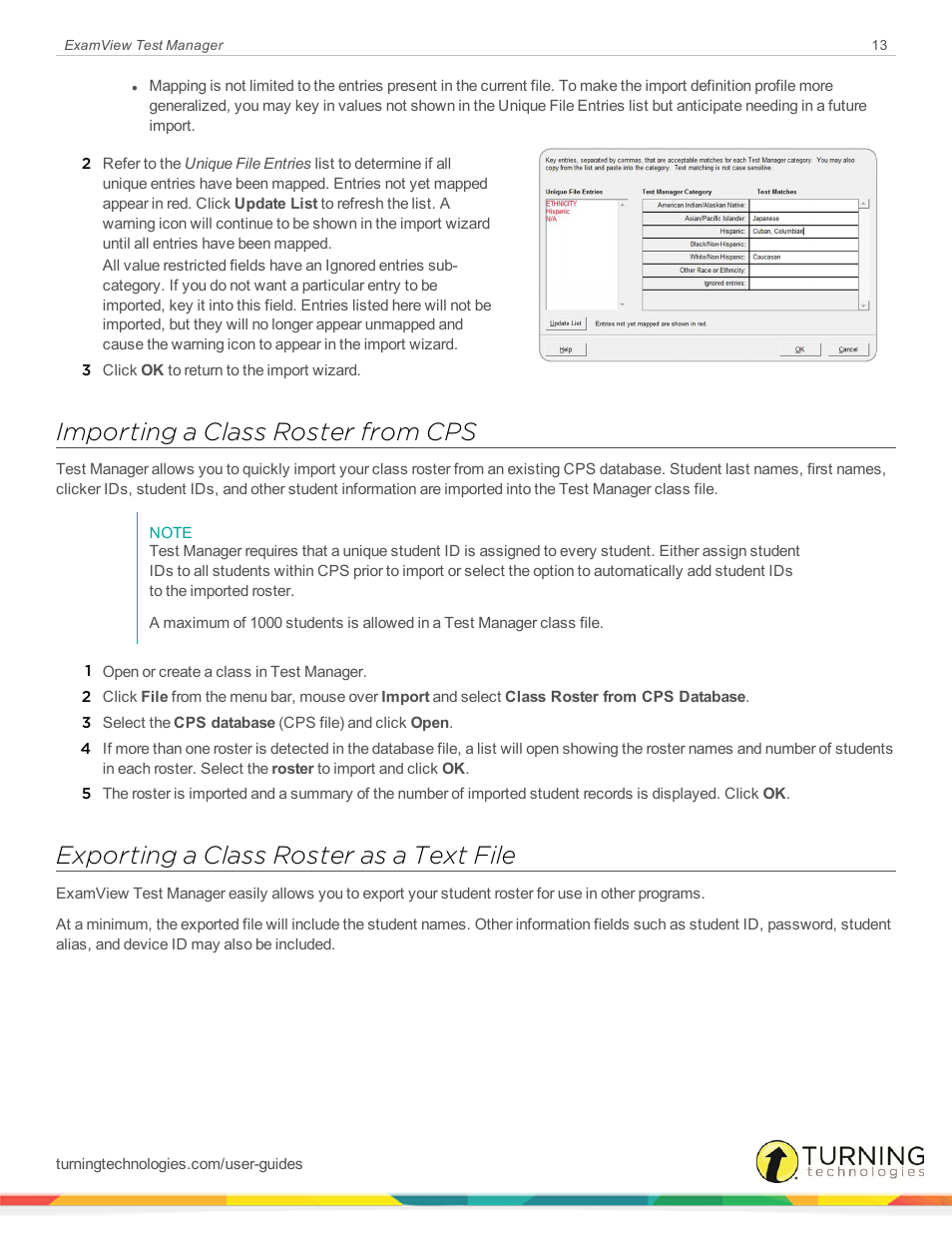 Importing a class roster from cps, Exporting a class roster as a text file | Turning Technologies ExamView User Manual | Page 13 / 58