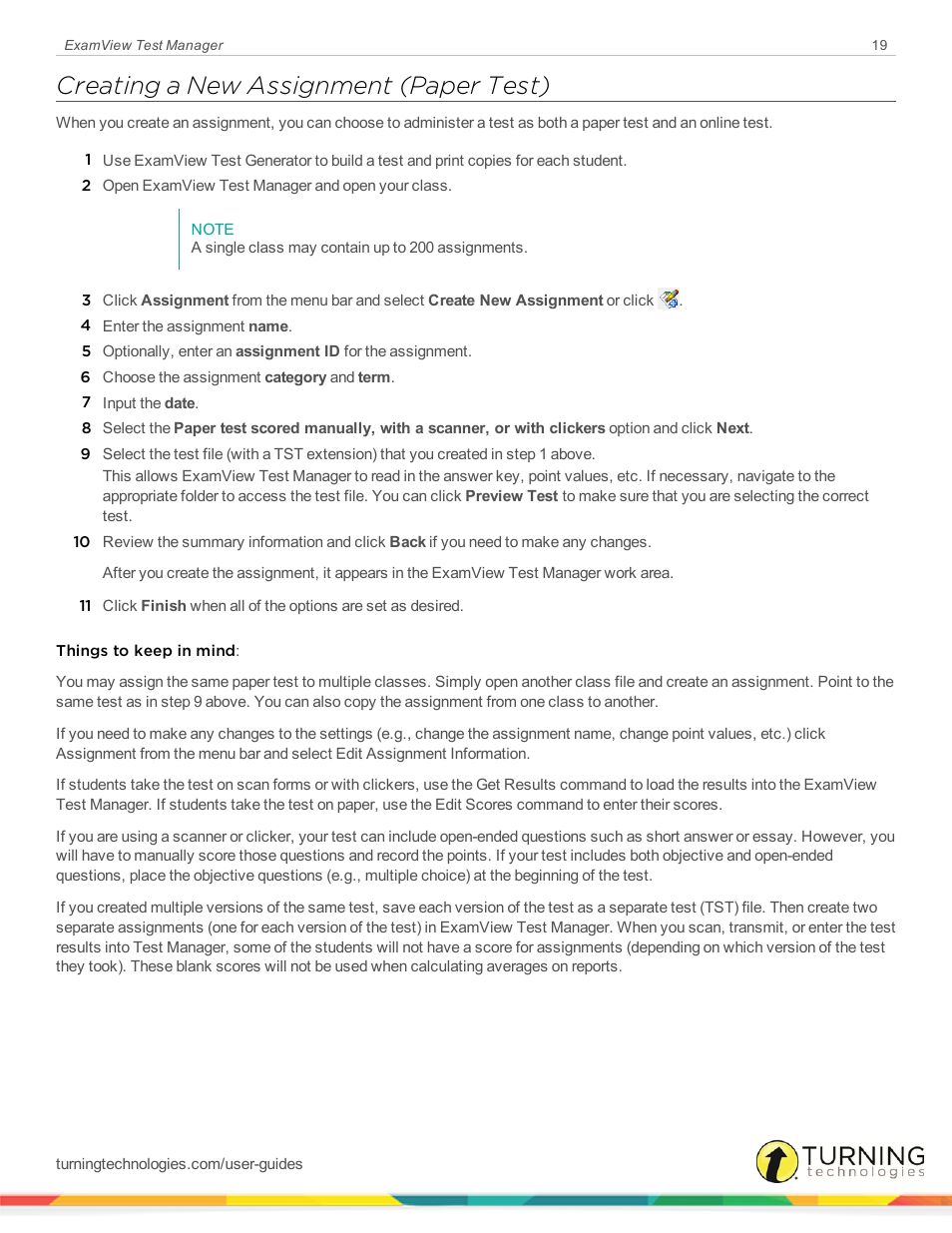 Creating a new assignment (paper test) | Turning Technologies ExamView User Manual | Page 19 / 58