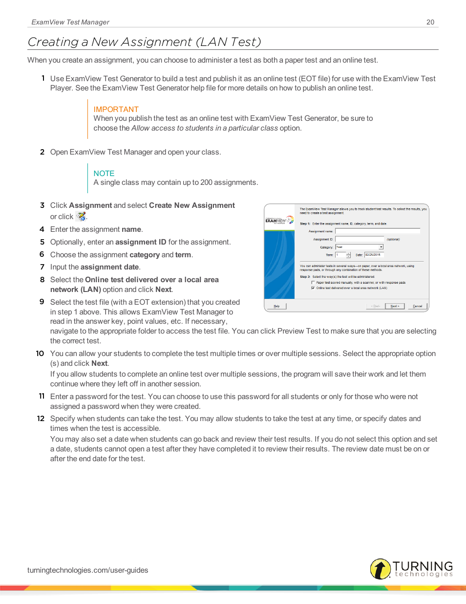 Creating a new assignment (lan test) | Turning Technologies ExamView User Manual | Page 20 / 58