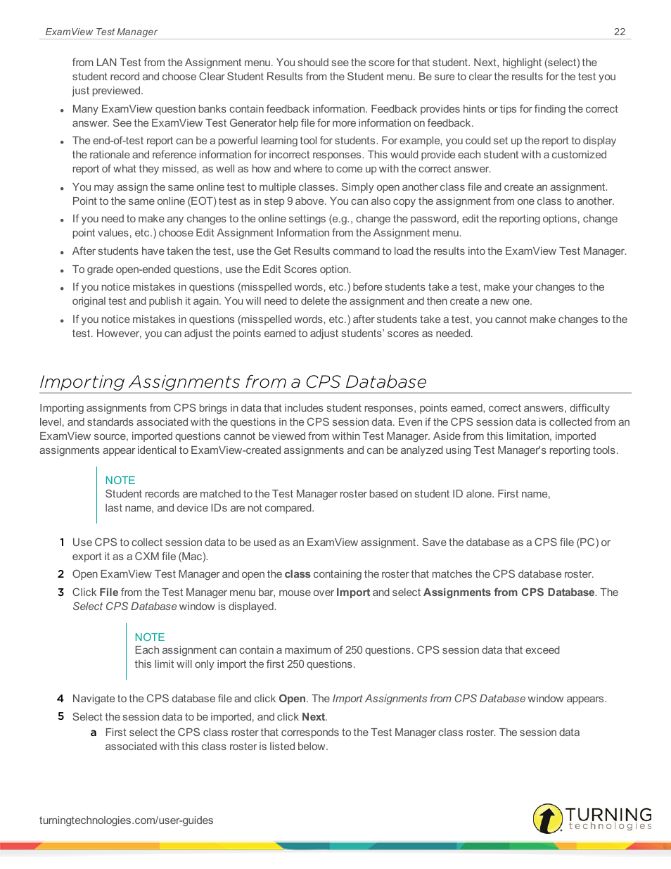 Importing assignments from a cps database | Turning Technologies ExamView User Manual | Page 22 / 58