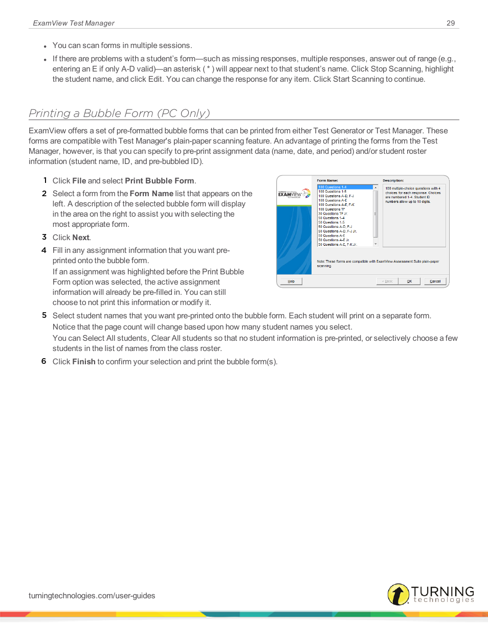 Printing a bubble form (pc only) | Turning Technologies ExamView User Manual | Page 29 / 58