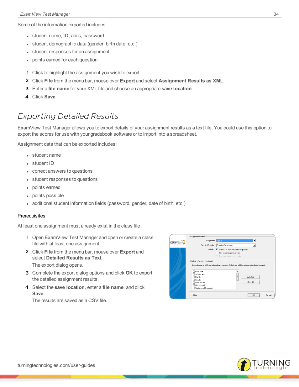 Exporting detailed results | Turning Technologies ExamView User Manual | Page 34 / 58