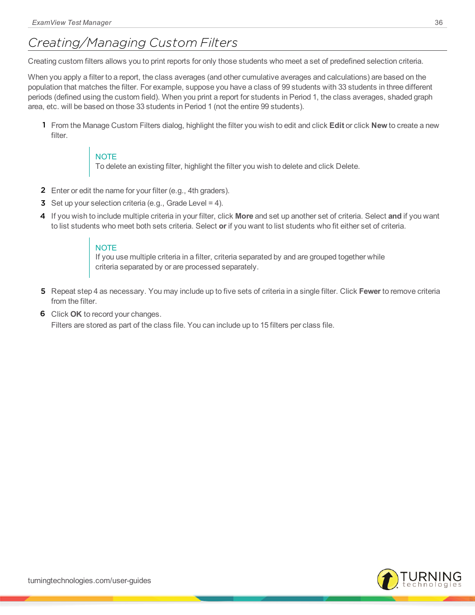 Creating/managing custom filters | Turning Technologies ExamView User Manual | Page 36 / 58