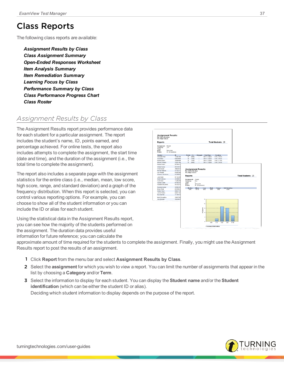 Class reports, Assignment results by class | Turning Technologies ExamView User Manual | Page 37 / 58