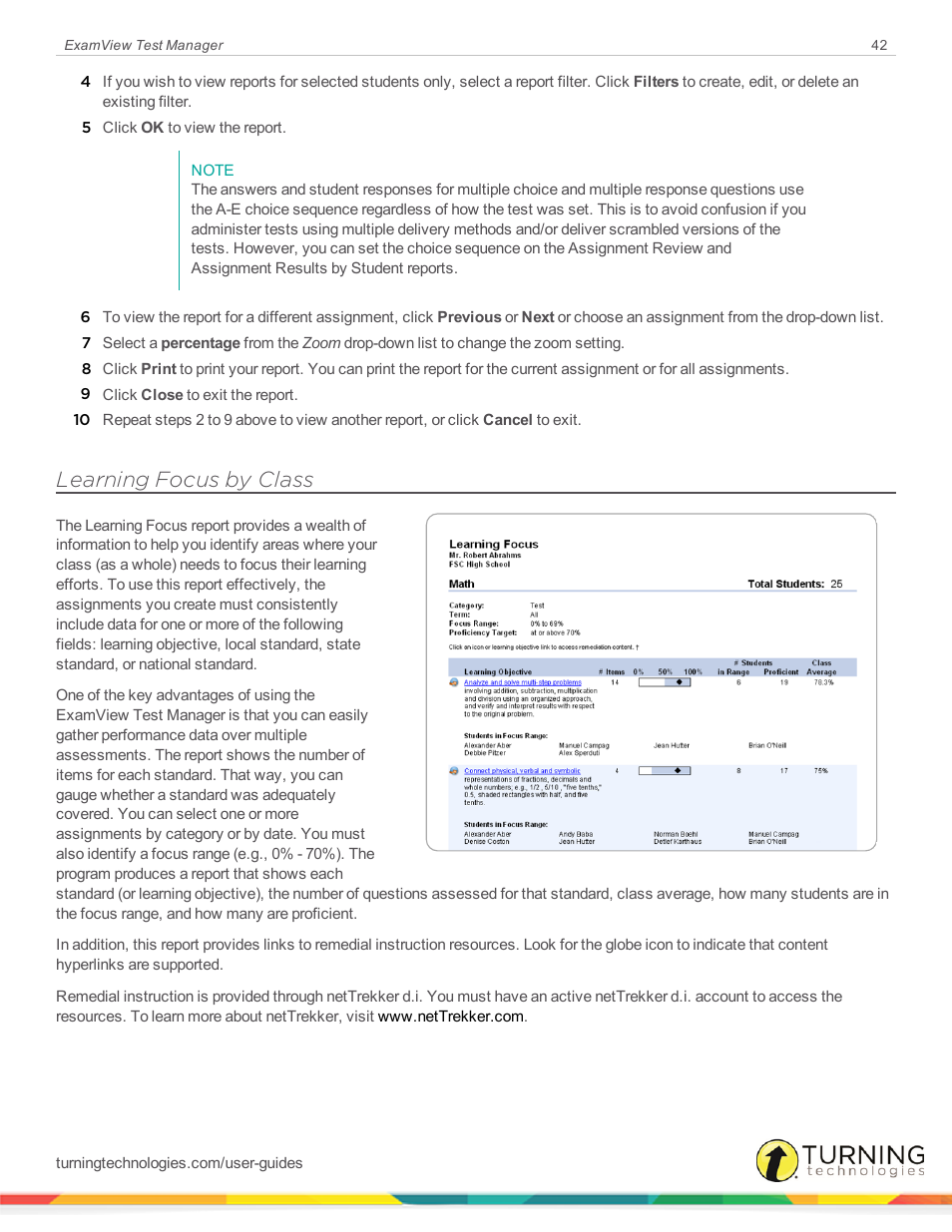 Learning focus by class | Turning Technologies ExamView User Manual | Page 42 / 58