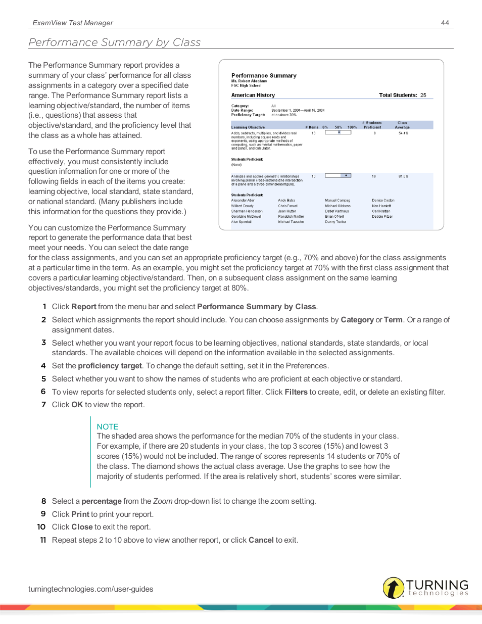 Performance summary by class | Turning Technologies ExamView User Manual | Page 44 / 58