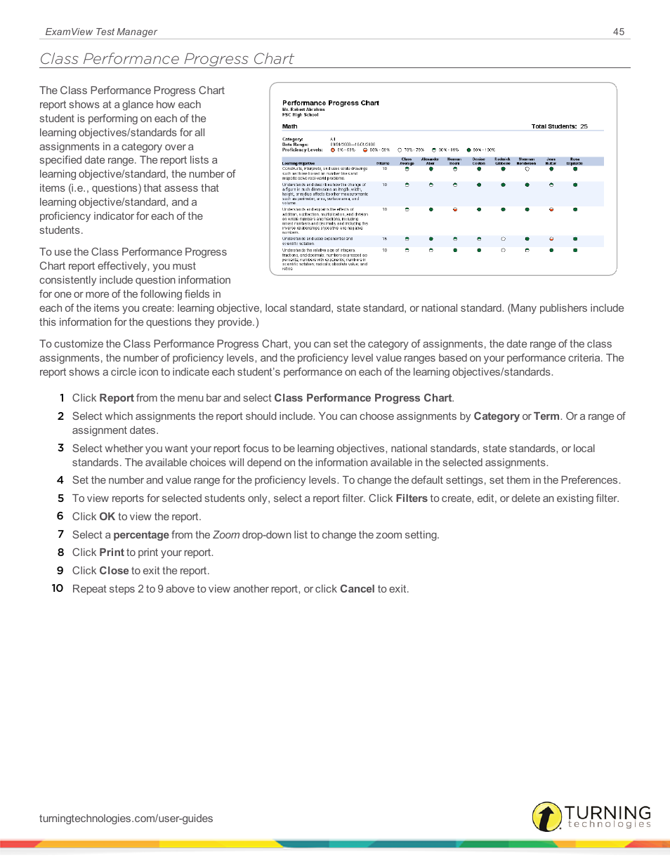 Class performance progress chart | Turning Technologies ExamView User Manual | Page 45 / 58
