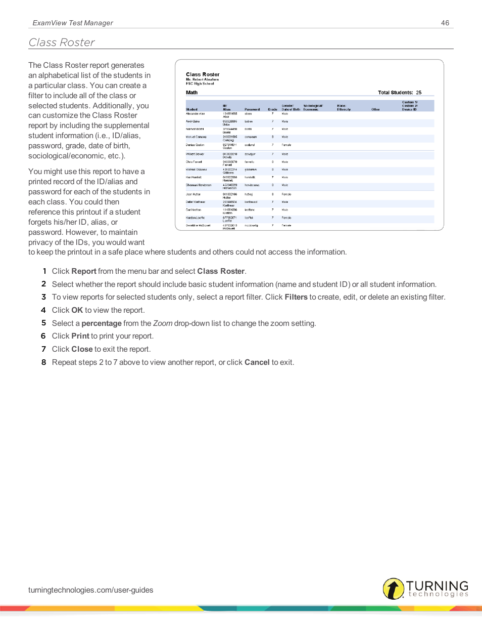 Class roster | Turning Technologies ExamView User Manual | Page 46 / 58