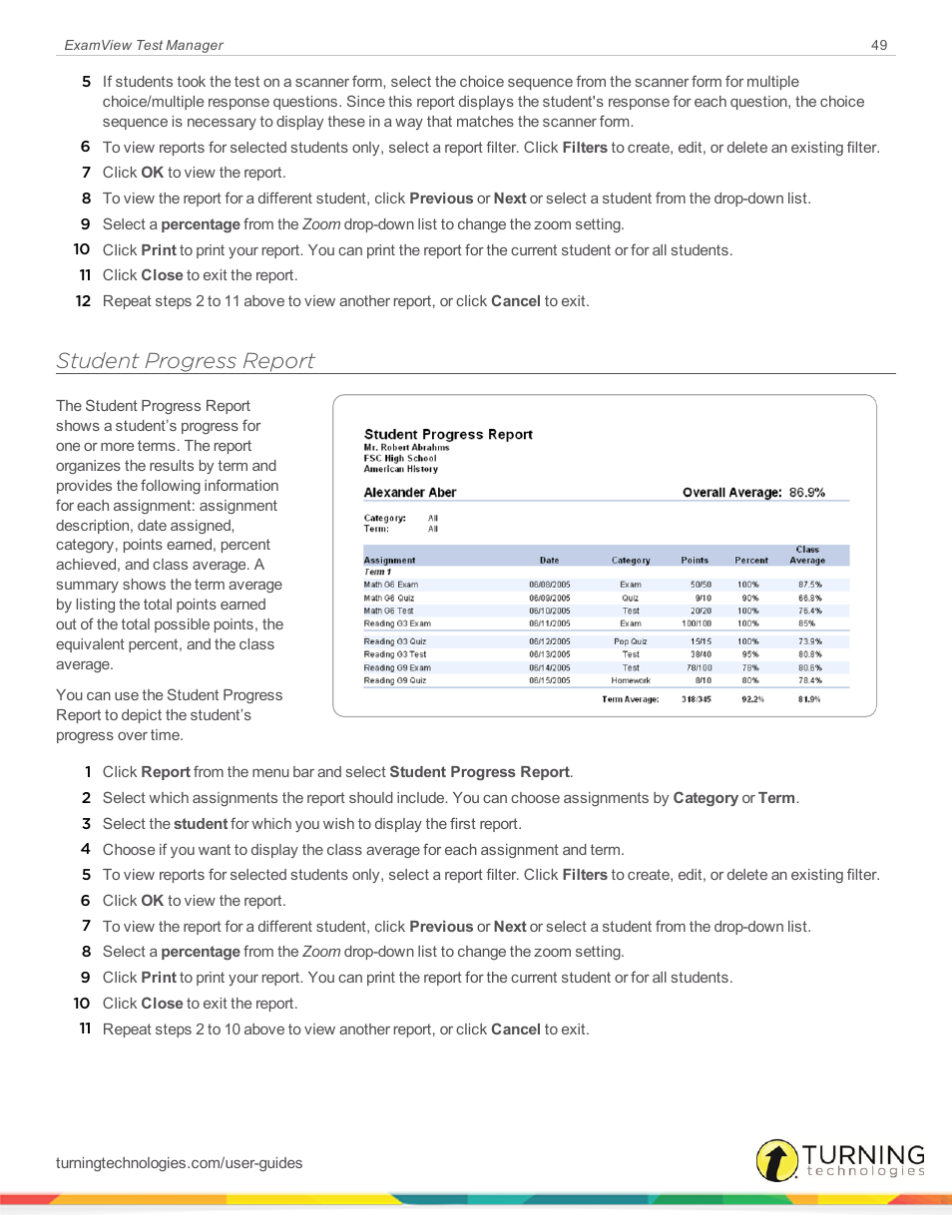 Student progress report | Turning Technologies ExamView User Manual | Page 49 / 58