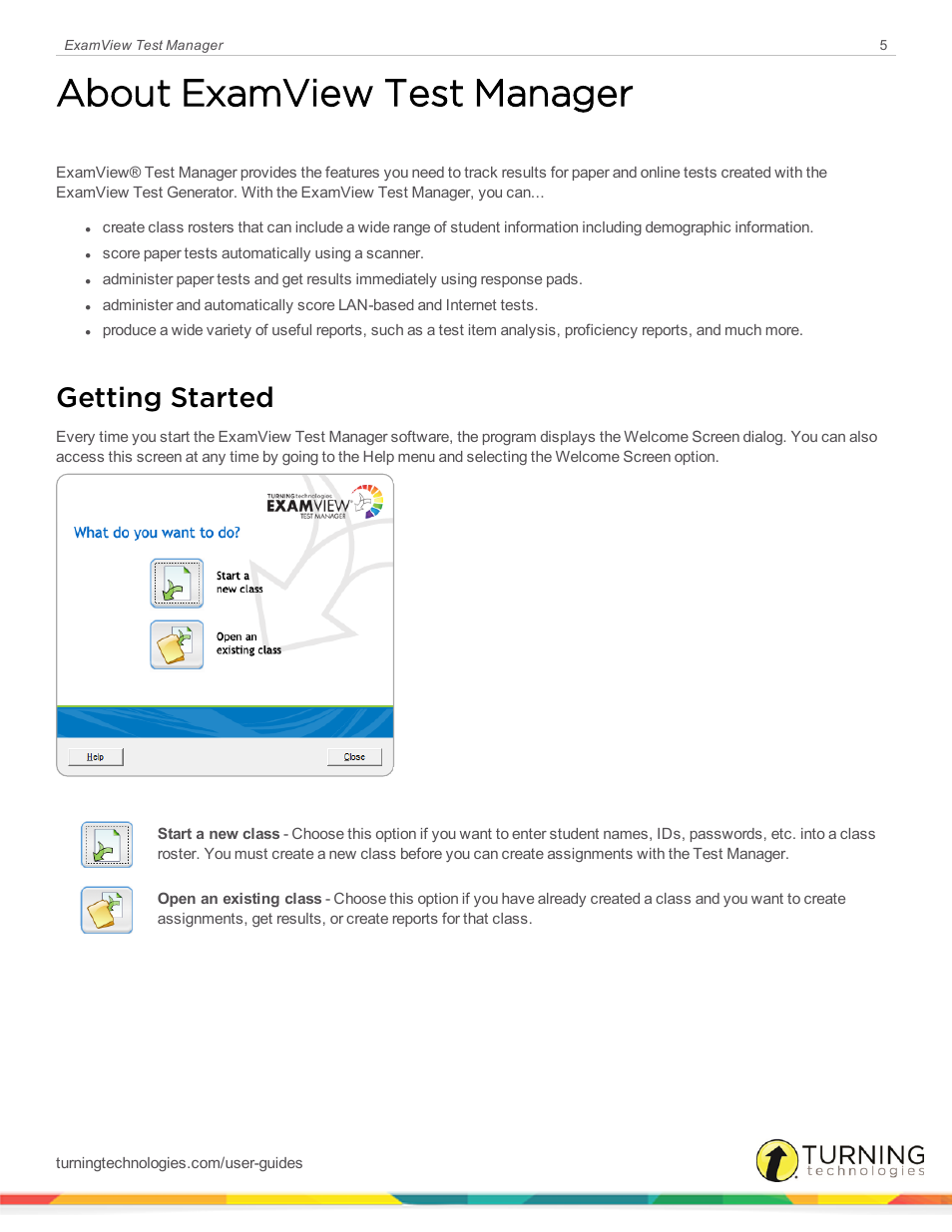 About examview test manager, Getting started | Turning Technologies ExamView User Manual | Page 5 / 58