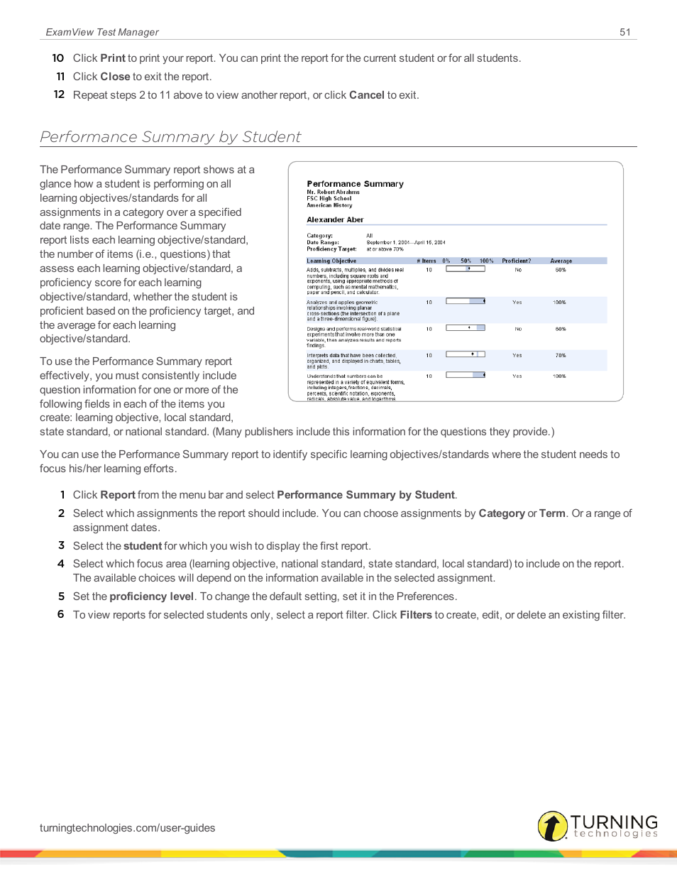 Performance summary by student | Turning Technologies ExamView User Manual | Page 51 / 58