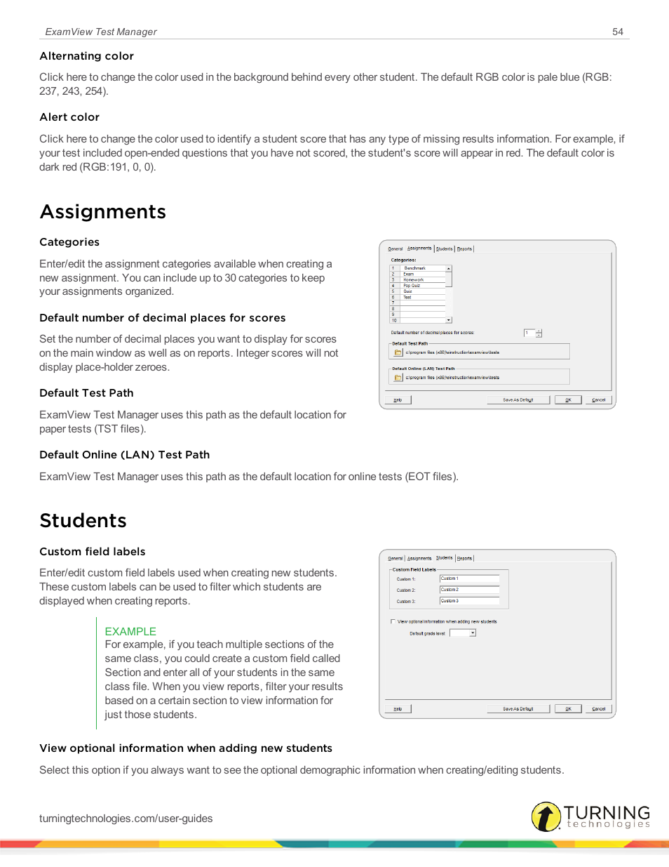 Assignments, Students | Turning Technologies ExamView User Manual | Page 54 / 58