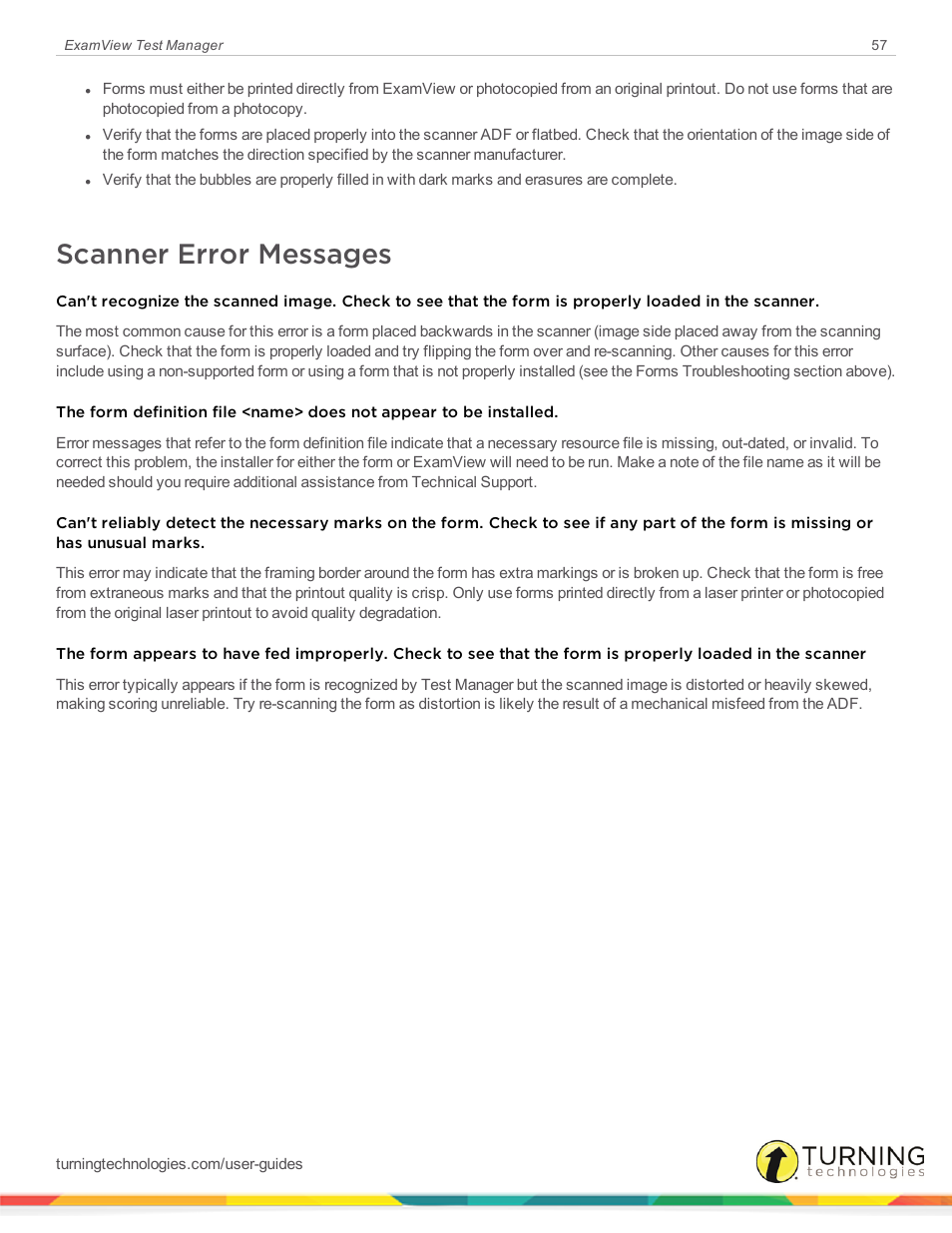 Scanner error messages | Turning Technologies ExamView User Manual | Page 57 / 58