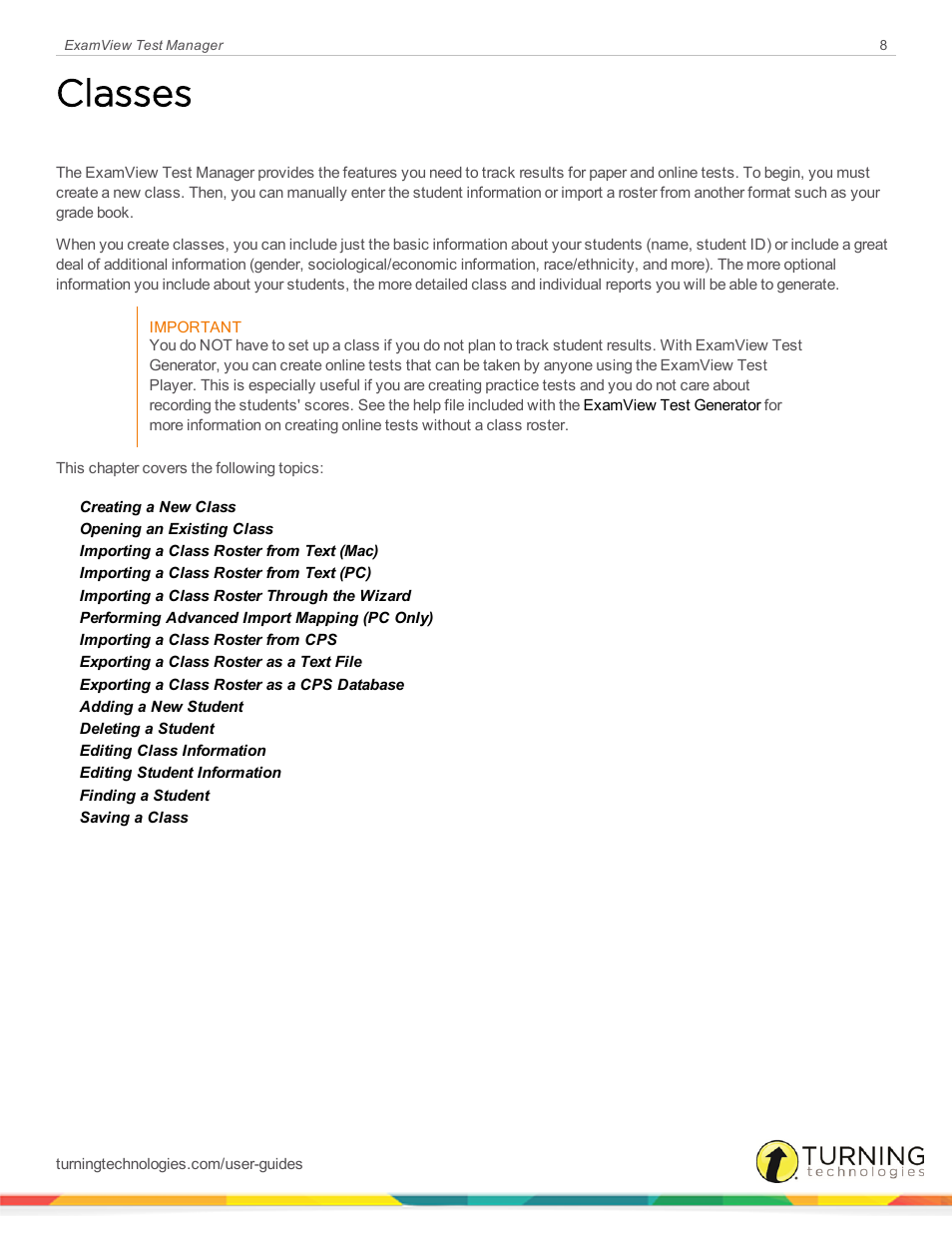 Classes | Turning Technologies ExamView User Manual | Page 8 / 58