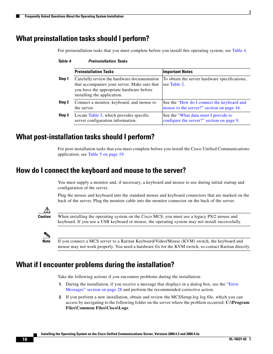 What preinstallation tasks should i perform, What post-installation tasks should i perform | Cisco Cisco Unified Communications Server 2000.4.3a User Manual | Page 16 / 38