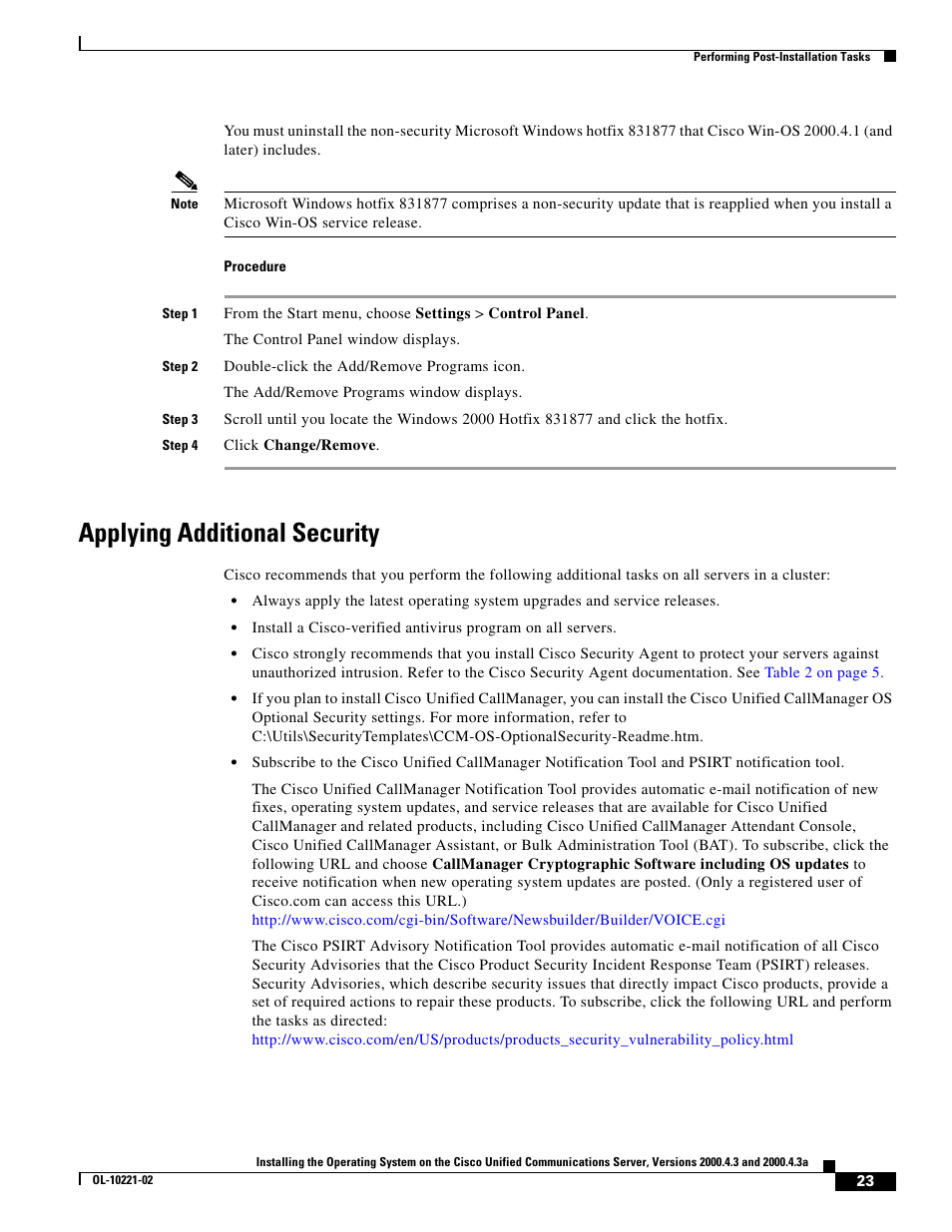 Applying additional security, Applying additional security” section | Cisco Cisco Unified Communications Server 2000.4.3a User Manual | Page 23 / 38