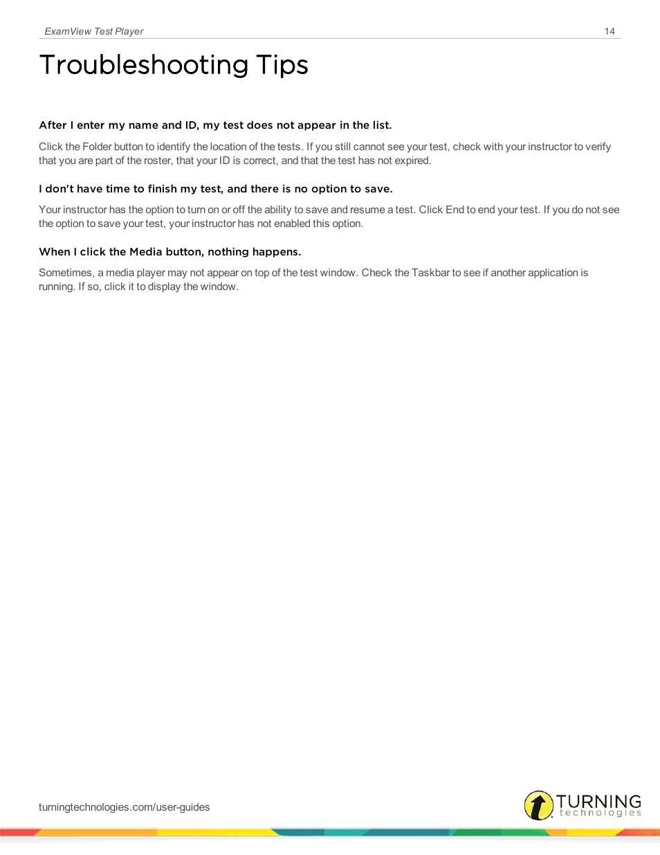 Troubleshooting tips | Turning Technologies ExamView User Manual | Page 14 / 15