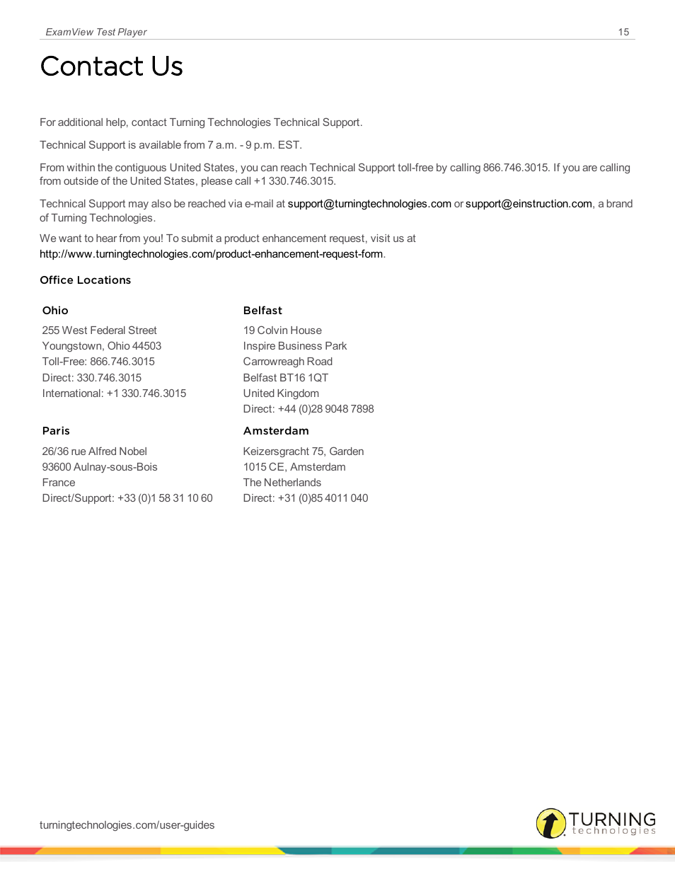 Contact us | Turning Technologies ExamView User Manual | Page 15 / 15