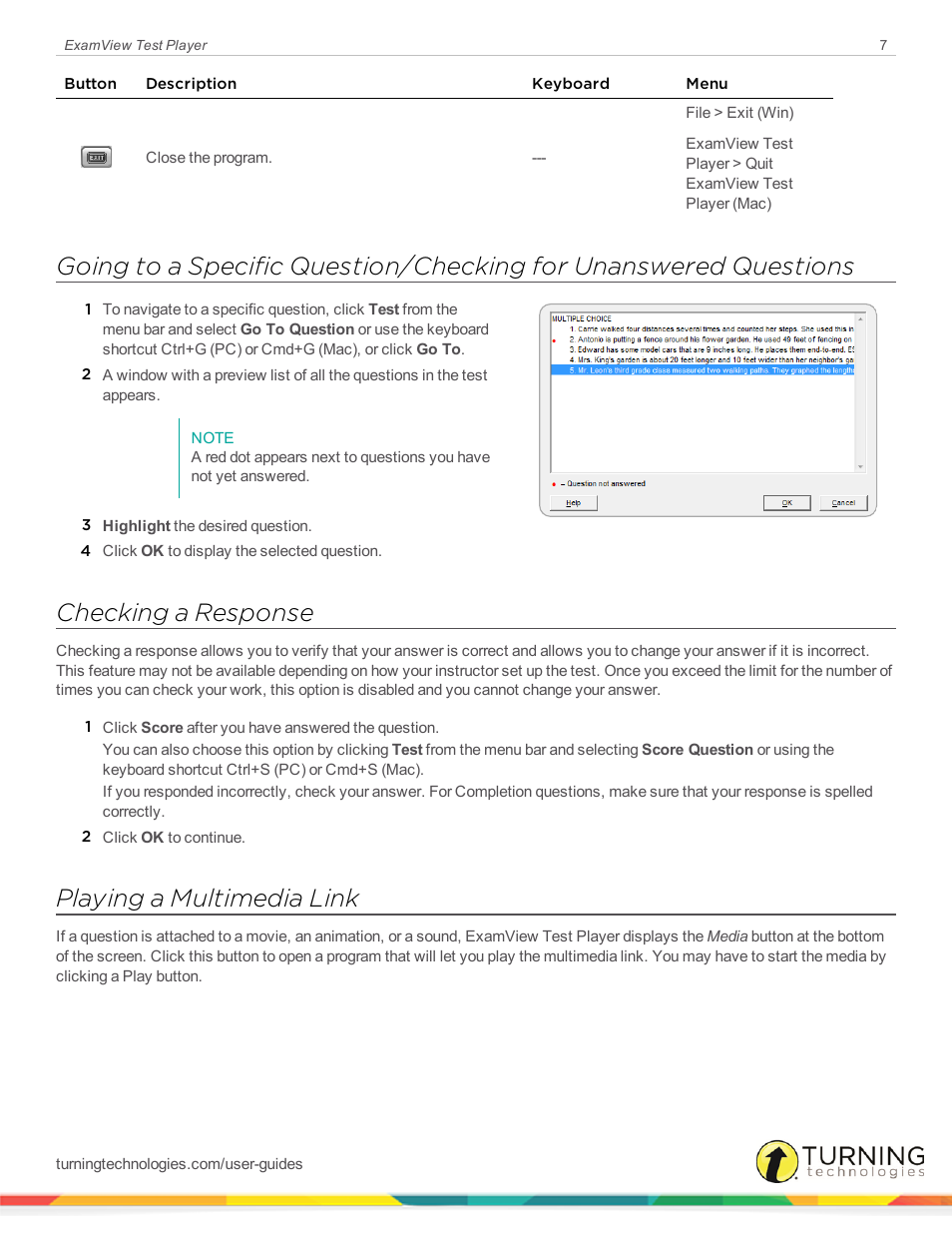 Checking a response, Playing a multimedia link | Turning Technologies ExamView User Manual | Page 7 / 15