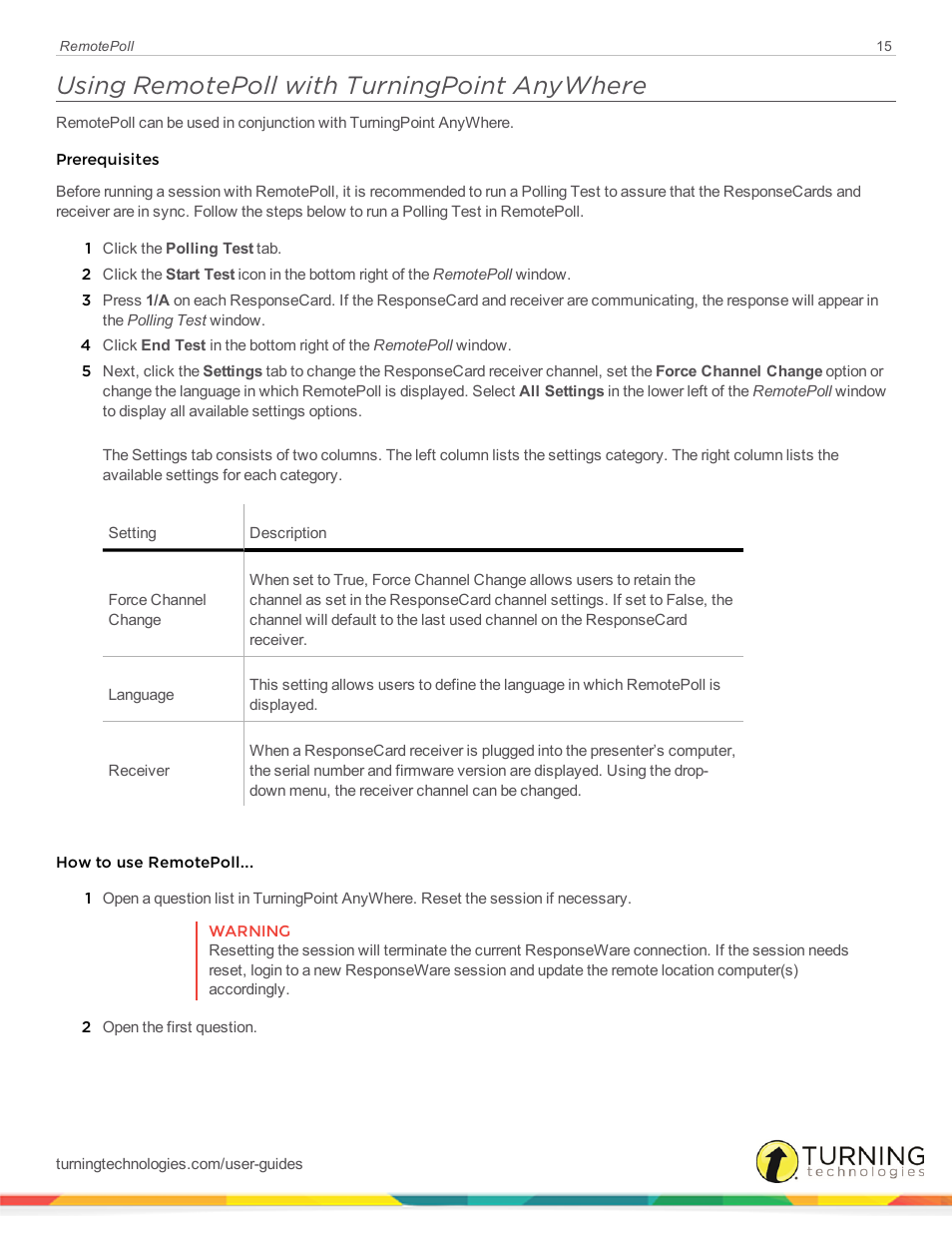 Using remotepoll with turningpoint anywhere | Turning Technologies RemotePoll User Manual | Page 15 / 20
